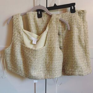 NEW House of Harlow 1960 Tweed 2-Pieced gem button Skirt Set Purple Size L NWT